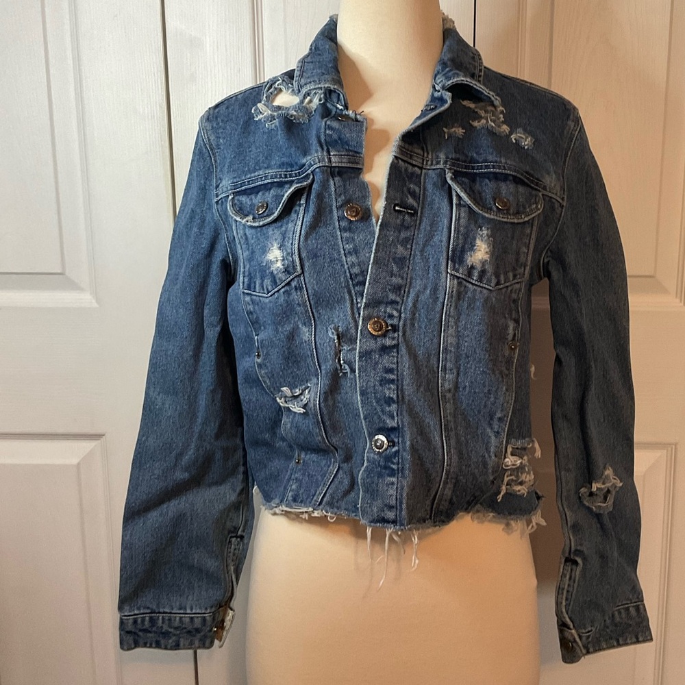 Girls Large Women’s XS Duck Head Distressed Denim Jacket‎